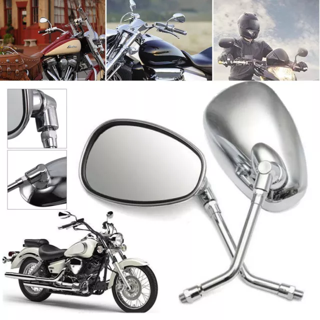 Pair 10mm Motorcycle Rearview Chrome Mirrors Motorbike Rear View Side Mirror HOT