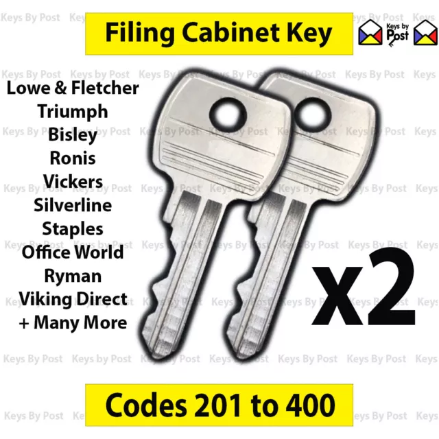 2x Filing Cabinet Spare Key Lowe & Fletcher, Bisley,  Silverline, Triumph, Ronis