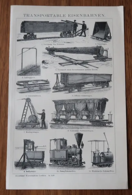 Lithografie um 1900 Transportable Eisenbahnen 🚂 Güterwagen Dampflokomotive /L22