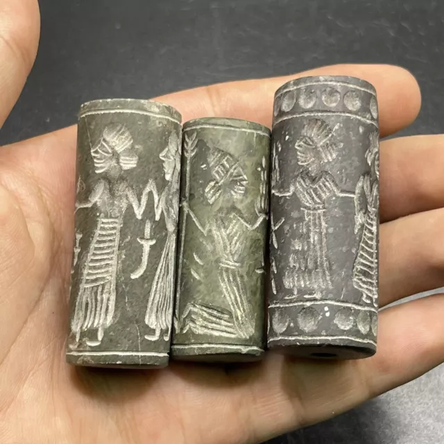 Sale 3 Pieces Near Eastern Sassanian Old Stones Ancient Cylinder Seal Old Beads