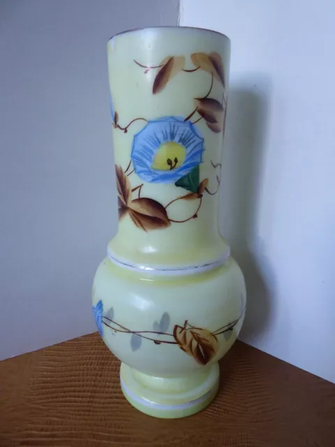 Antique Victorian Milk Art Glass Vase Hand Painted