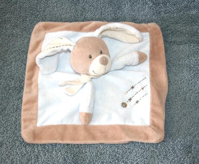 Nicotoy Simba Doudou Lapin Plat Bleu Beige Marron Croix Echarpe Jamais Servi