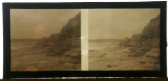zc14 positive stereo glass plate BE circa 1920 animated Vendée beach rocks