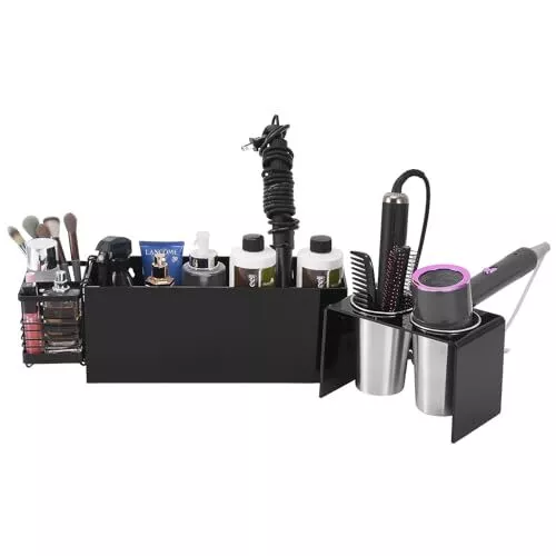 Black Hair Tool Organizer, Acrylic Hair Dryer Holder Stand Wall Mounted & Tab...