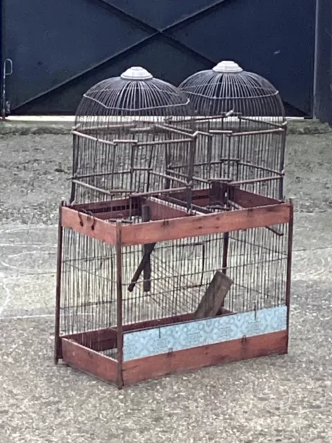 Ancienne cage à oiseaux double, XIXème, à restaurer, forme dôme