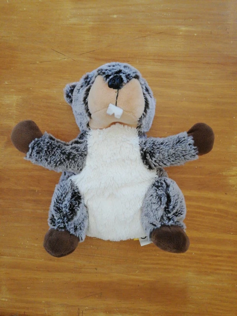 Doudou Peluche Marionnette Fizzy Marmotte Castor Marron Beige chiné