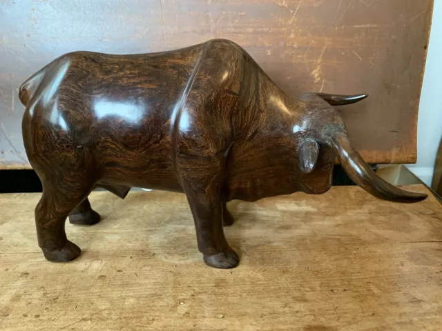 Vintage Hand Carved Ironwood Bull Made In Mexico Sleek & Brilliantly Polished 2