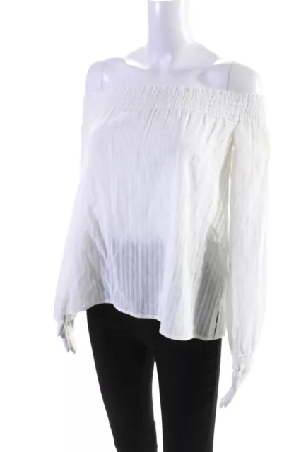 Rag & Bone Jean Womens Cotton Smocked Off The Shoulder Drew Blouse White Size S 2