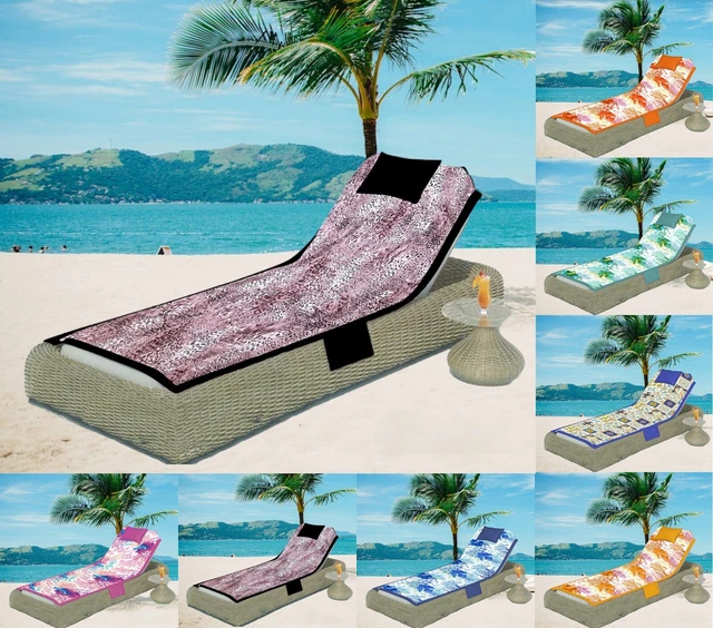 Telo Mare Lettino Microfibra Con Molle Tasche Cuscino