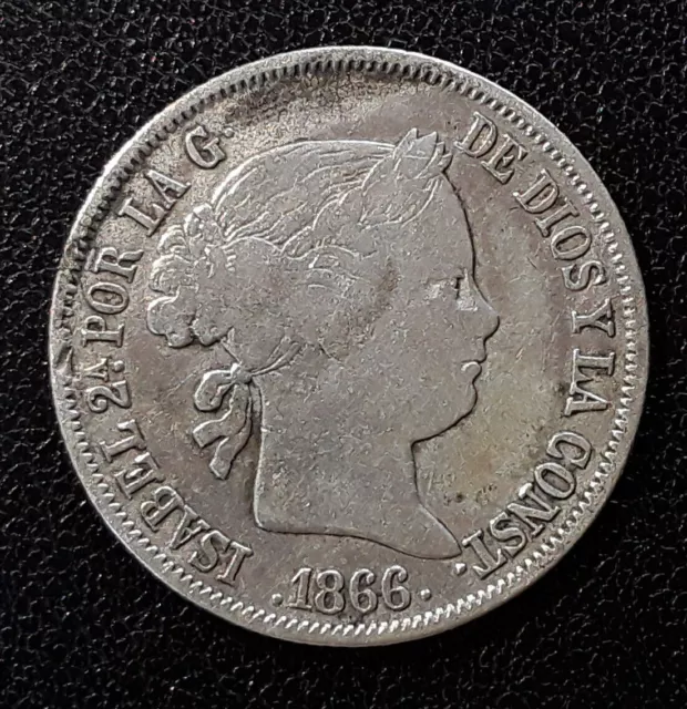 ESPAGNE 40 Centimos Isabelle II 1866 Madrid en Argent