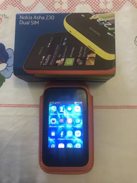 Smartphone Telefono Cellulare Nokia Asha 230 Dual Sim Nero + Custodia Arancione