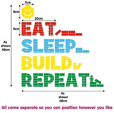 LEGO Eat Sleep Build Repeat Vinyl Decal Wall Quote