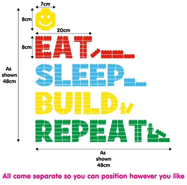 LEGO Eat Sleep Build Repeat Vinyl Decal Wall Quote