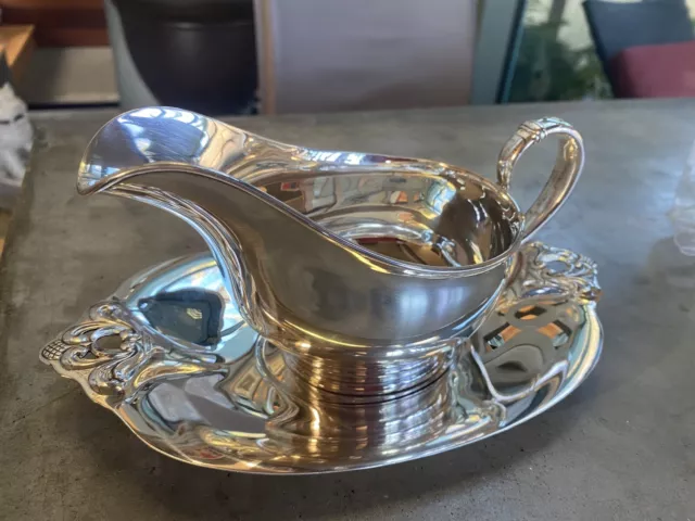 Royal Danish International Sterling Silver Gravy/Sauce Boat W/Matching Tray G39