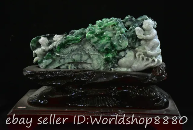 11.6" Chinese Emerald Jade Jadeite Carved Fengshui Dragon Tongzi Statue