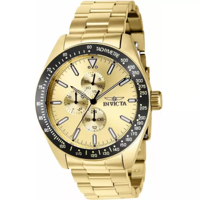 Invicta Aviator 38970 Men's Round Gold Tone Day Date 12 & 24 Hr Analog Watch