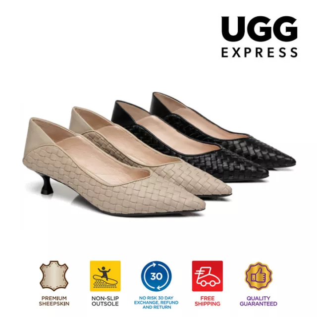【EXTRA 15% OFF】UGG Women Kitten Heels Plaited Leather Pointed Toe Work Anaya