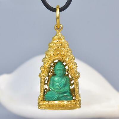 Buddha Image Gold Vermeil Sterling Pagoda Turquoise Pendant Amulet 16.43g