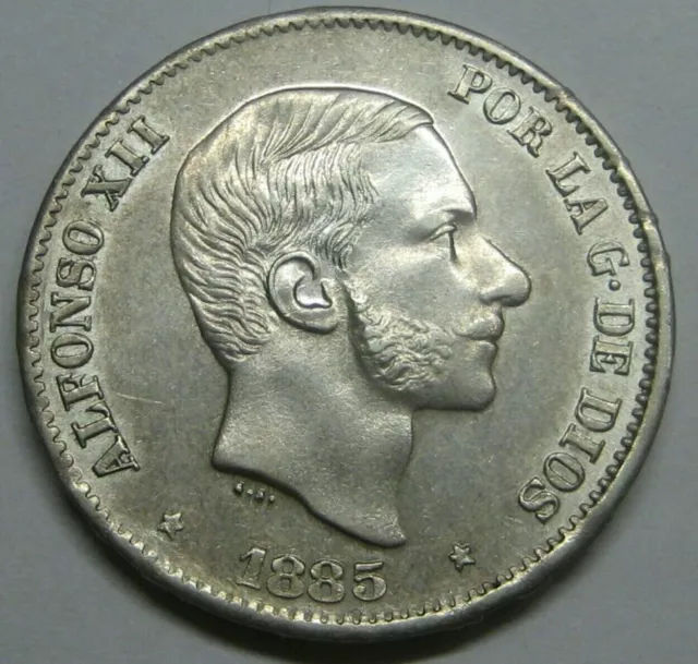 Spain 1885 Manila 50 Centavos De Peso Philippines Alfonso Xii Spanish Colonial