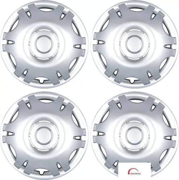 SET x 4 UNIVERSAL FIT WHEEL TRIMS HUB CAPS WHEEL COVERS 15" R15 SILVER ANY CAR