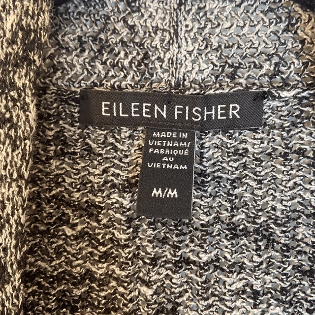 Eileen Fisher Black Gray Knit Open Cardigan Sweater, Size-M 2