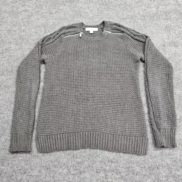 Michael Kors Sweater Women's Small Gray Shoulder Zippers Cable Knit Long Sleeves