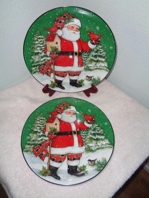 4 CERTIFIED INTERNATIONAL Susan Winget Santa Scene Dinner Plates
