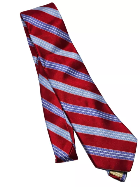 IKE BEHAR for NEIMAN MARCUS Red White Blue Necktie Tie Silk Cotton Striped NEW