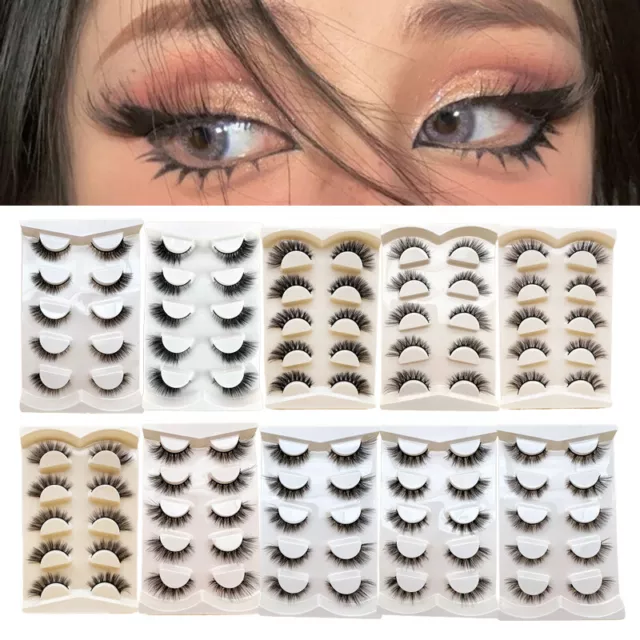 5 Paires Faux Cils Fait Main 3D Ailes Naturel Long Cils Chat Yeux Cil *