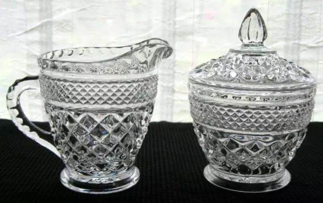 Anchor Hocking Glass Clear Wexford Covered Sugar Bowl & Creamer