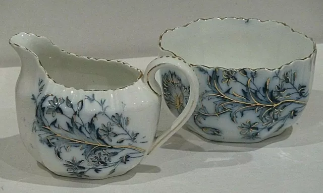 Wiltshaw & Robinson Carlton Ware Gilt & Flow Blue Floral Jug and Sugar Bowl VGC