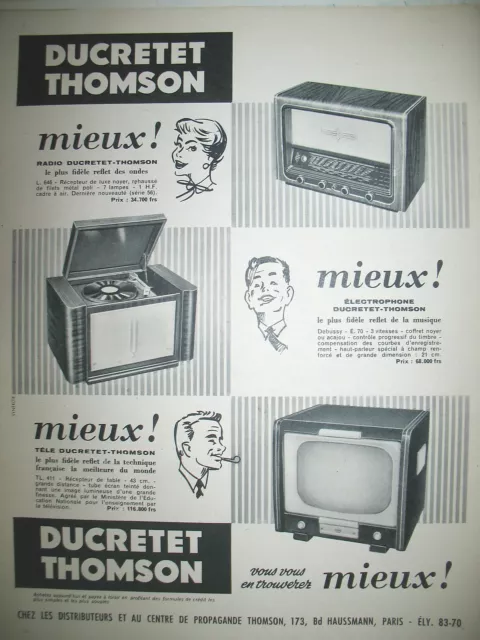 Publicite De Presse Ducretet Thomson Television Radio Electrophone Ad 1955