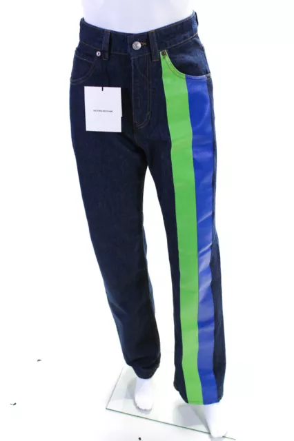 Victoria Beckham Womens Julia Jeans - Green-Blue Stripe/Indigo Rinse Size 27