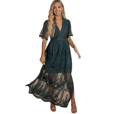 Haute Monde Floral Sheer Lace Romper Jumper Maxi Dress Size Large Teal