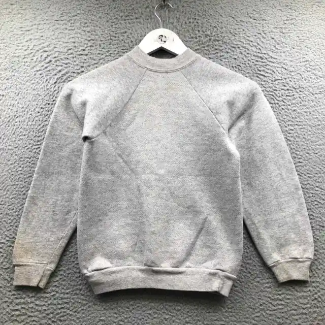 Vintage Blank Sweatshirt Boys Youth Small S Long Sleeve Raglan Mock Neck Gray