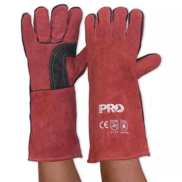 Prochoice PYROMATE GLOVES 406mm 1Pair, Cow Split Leather, Lined & Welted RED