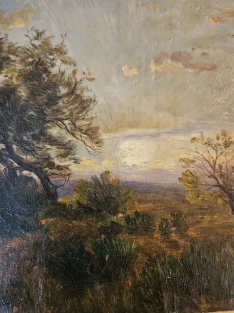 Att. Auguste Ravier (1814-1895) ? Paysage Soleil Couchant, Fin XIXe, Lyon