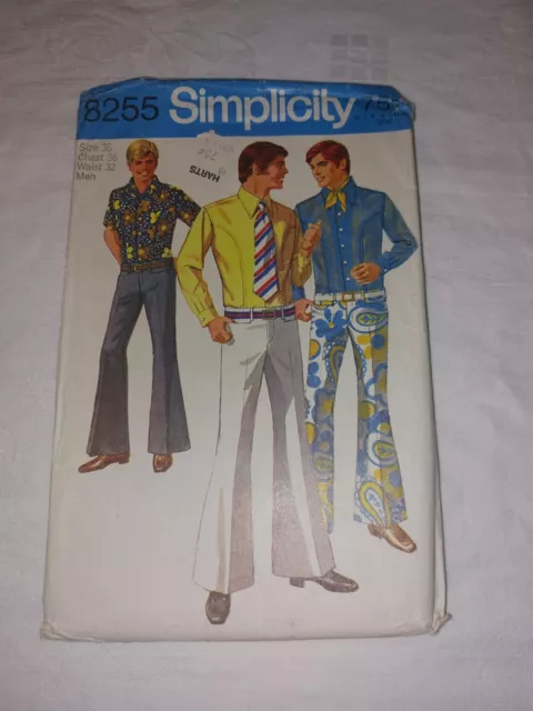 Vtg 60's Simplicity 8255 Sewing Pattern Mens Shirt Bell Bottom Pants 32" - 42"