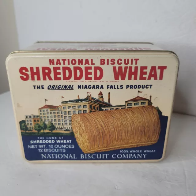 Vtg National Biscuit Shredded Wheat Tin Box Apx 8x 6 x 4.5 Inch  Advertising '87