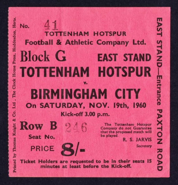 TOTTENHAM HOTSPUR v BIRMINGHAM CITY 1960/1961 VG Condition Double Season Ticket