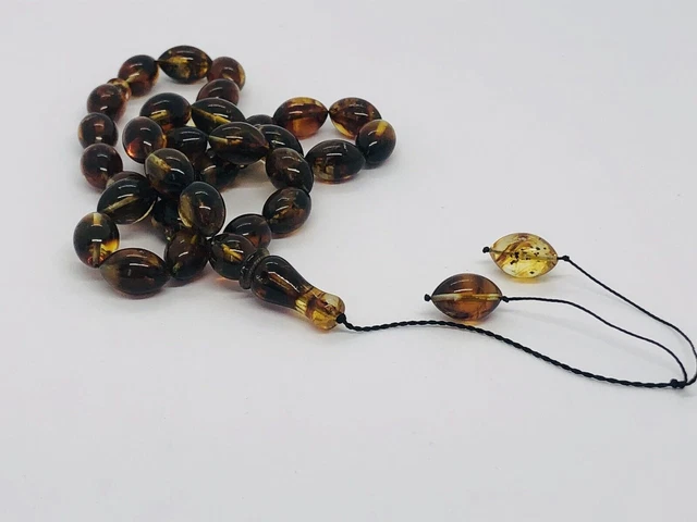 Ambre baltique naturel 24,3 gr ISLAMIQUE 33 PERLES DE PRIÈRE CHAPELET...