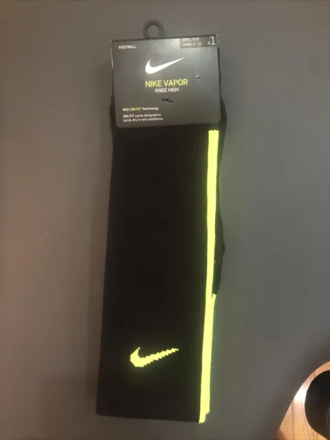 Nike VAPOR Knee High Football Soccer Socks Black/Volt Medium SX5732 Men 6-8