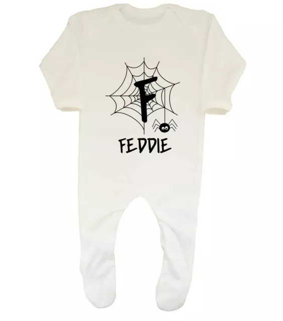 Personalised Spider Web With Cute Spider Baby Grow Sleepsuit Boys Girls