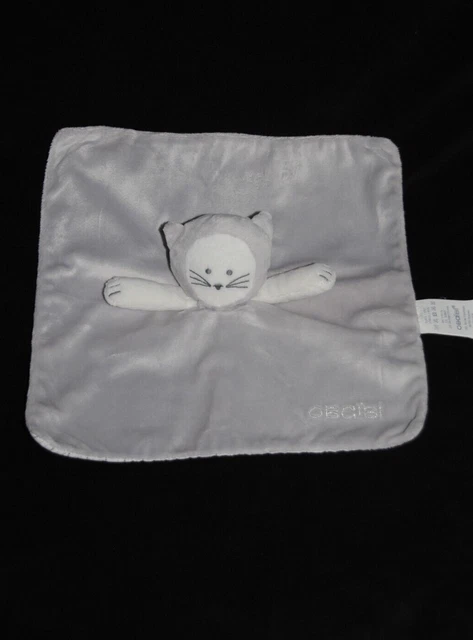 Doudou plat chat gris blanc OBAIBI OKAIDI carré dessous rayé Etat NEUF