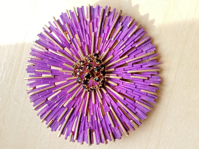 Huge VTG Purple Prong Set Rhinestone Costume Jewelry Flower Brooch