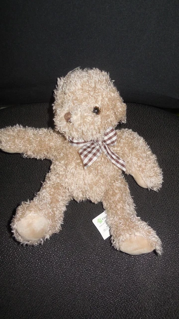 Doudou Peluche Ours Beige LOTUS TIENO Poil Long Nez Yeux Dur 22 Cm
