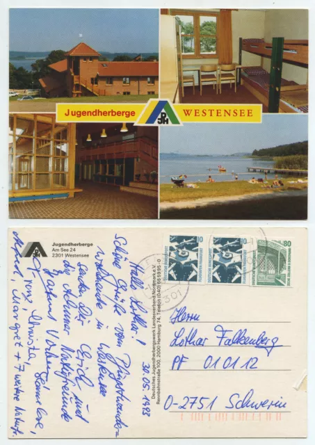 61296 - DJH youth hostel Westensee - postcard, run 1.6.1993