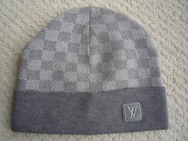 Authentic Louis Vuitton damier hat beanie wool black grey one size made in  Italy