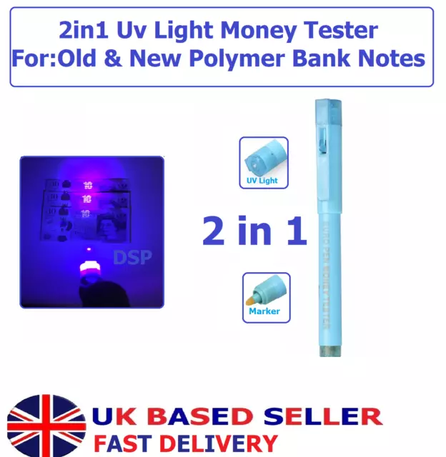 2in1 UV light Counterfeit Fake Forged Bank Note Money Tester Detector Marker Pen