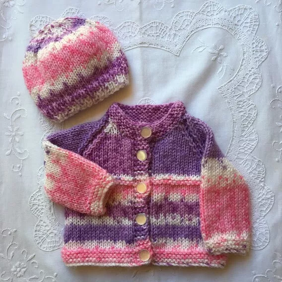 * Premature * 2 Piece Baby/Dolls Cardigan Set * Aust Hand Knitted